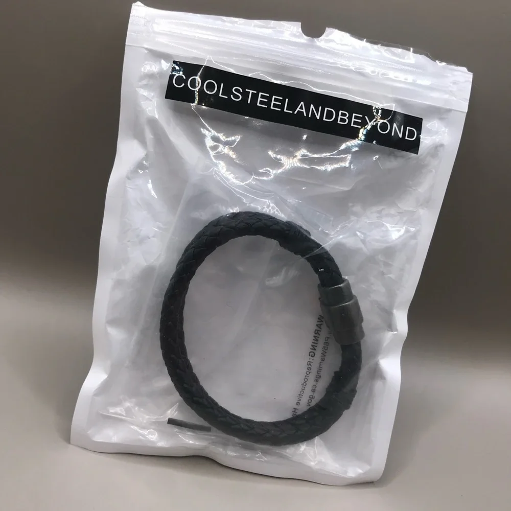 Cool Steel and Beyond Black Double Braided Leather Bracelet - Picture 7 of 8